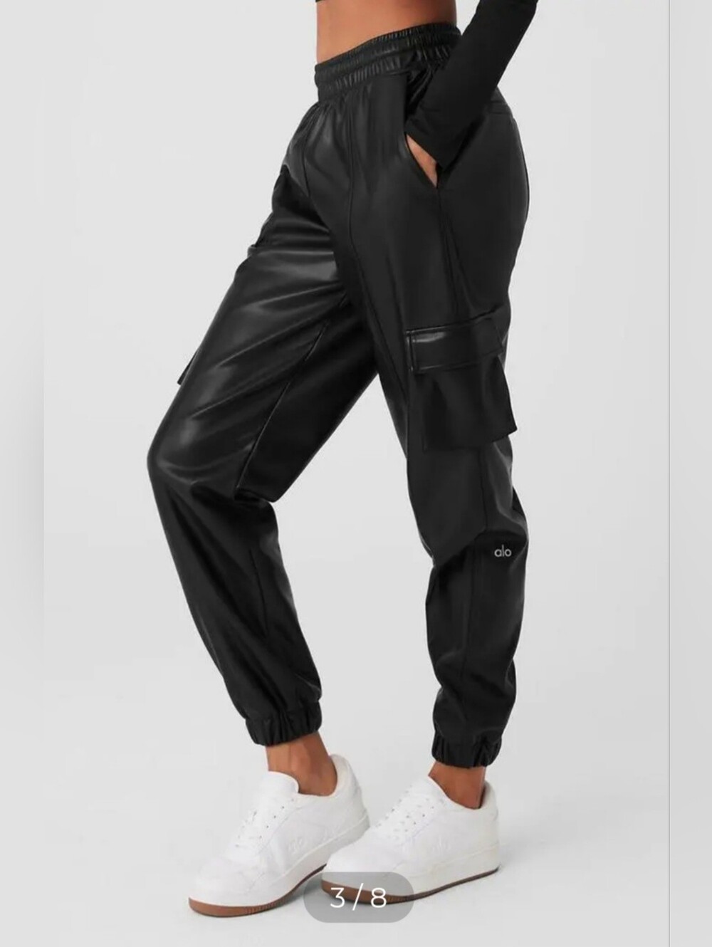 ALO Yoga Black Faux-Leather Power Hour Jogger Cargo Pants Size XS